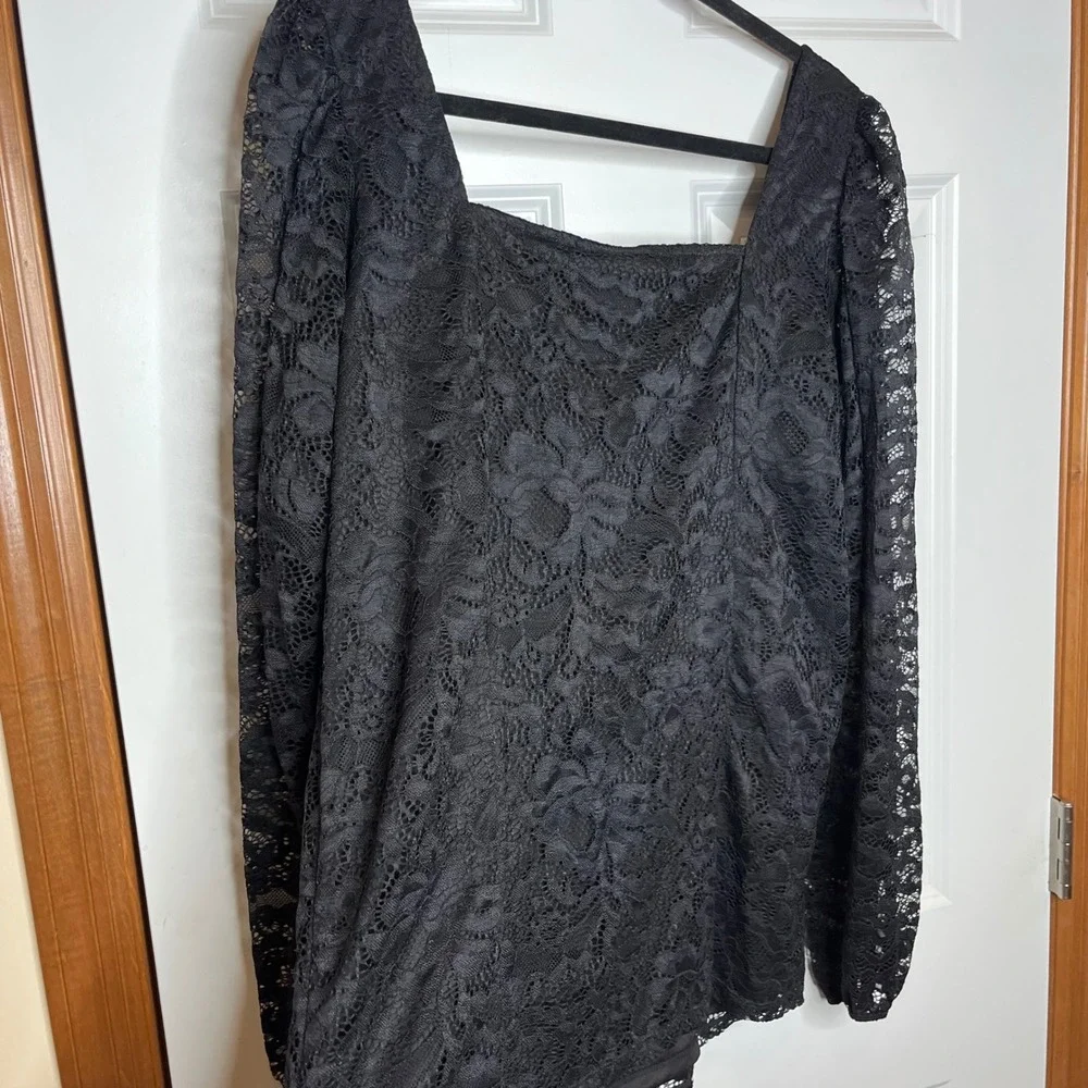 Torrid NEW Lace Sweetheart Black Long Sleeve Top Plus 2X 18-20 Square Neckline - Picture 9 of 14